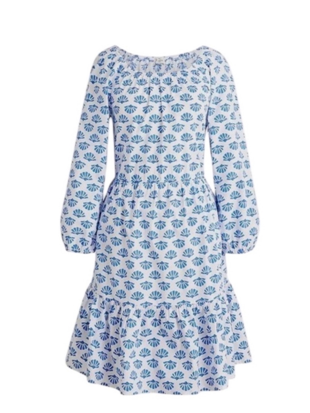 J. Crew Blue & White Cotton Block Print Dress in White Sail/Blue Shell, Size 6